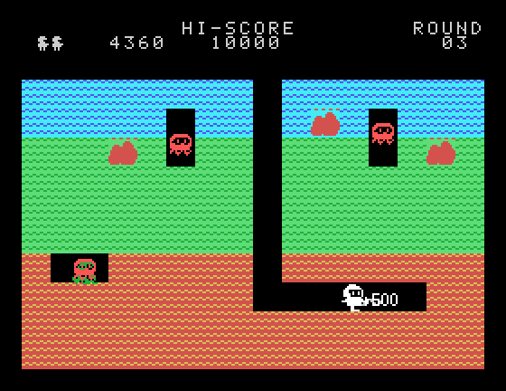 Dig Dug Sord M5 Screenshot: 500 points for destroying an enemy...