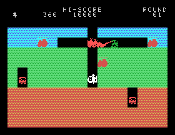 Dig Dug Sord M5 Screenshot: Don't get caught by the flames!