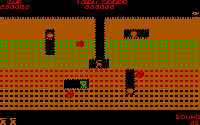 Dig Dug IBM PC/Compatibles Screenshot: Starting a new game.