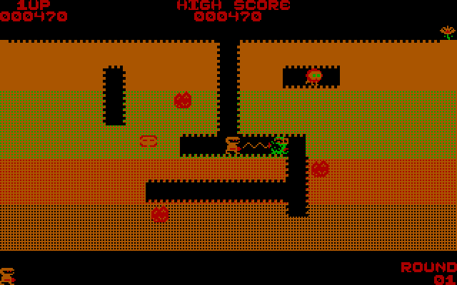 Dig Dug IBM PC/Compatibles Screenshot: Enemy destroyed!