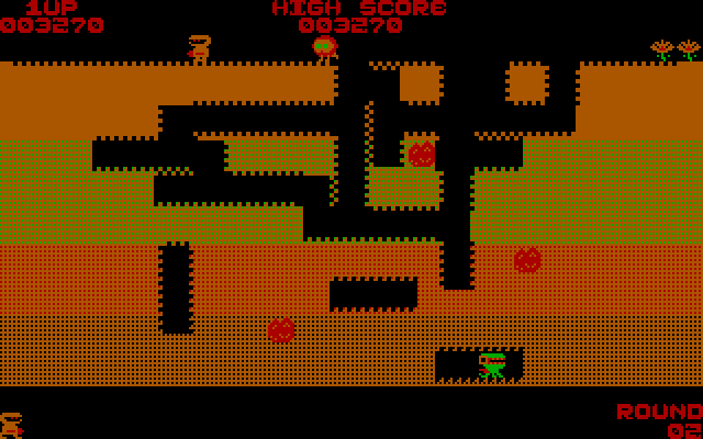 Dig Dug IBM PC/Compatibles Screenshot: Digging in the dirt.