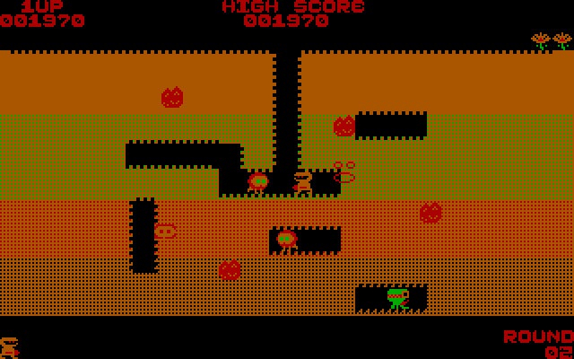 Dig Dug IBM PC/Compatibles Screenshot: The player is surrounded! Better act fast...