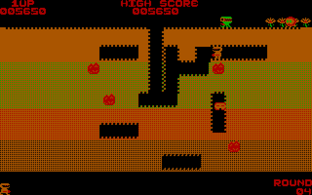 Dig Dug IBM PC/Compatibles Screenshot: Round 4, only two opponents left.