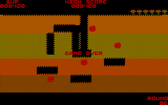 Dig Dug IBM PC/Compatibles Screenshot: Game over.