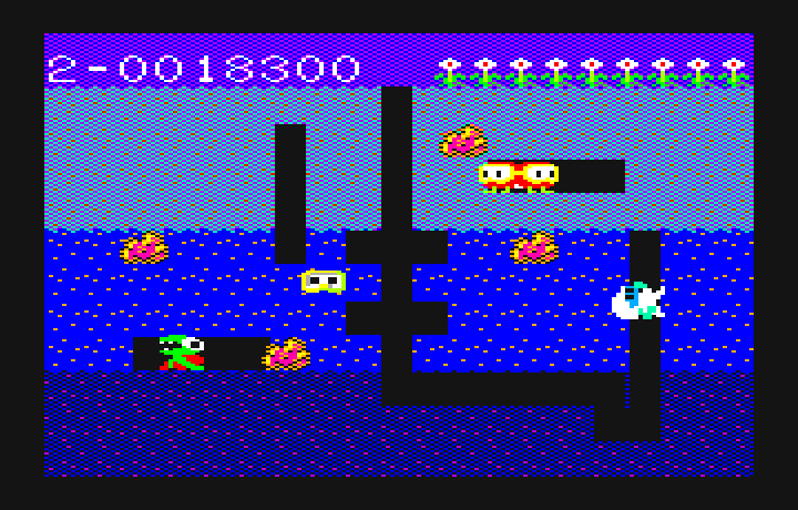 Dig Dug PC-6000 Series Screenshot: Watch out for opponents that turn into ghosts...