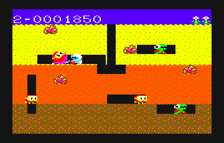 Dig Dug PC-6000 Series Screenshot: Use the air pump to attack opponents...