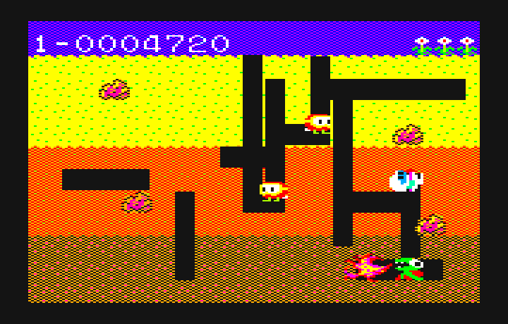 Dig Dug PC-6000 Series Screenshot: Be careful of the fire breathing Fygars!