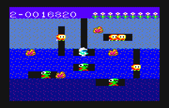 Dig Dug PC-6000 Series Screenshot: The game becomes increasingly more difficult.