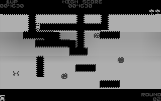 Dig Dug IBM PC/Compatibles Screenshot: Only one opponent remains on this level...