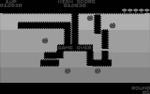 Dig Dug IBM PC/Compatibles Screenshot: Game over.