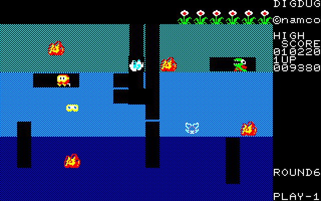 Dig Dug Sharp X1 Screenshot: Opponents more aggressively chase you on later levels.