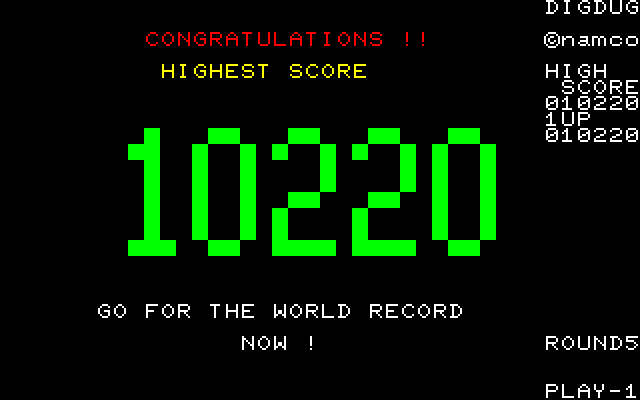 Dig Dug Sharp X1 Screenshot: A new high score!