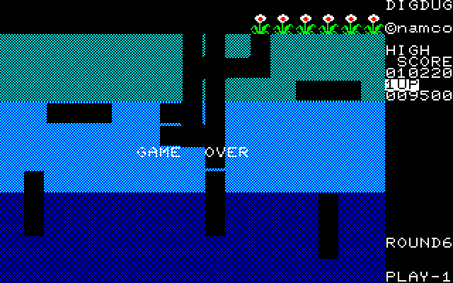 Dig Dug Sharp X1 Screenshot: Game over.