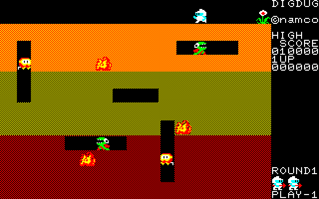 Dig Dug Sharp X1 Screenshot: Game start.