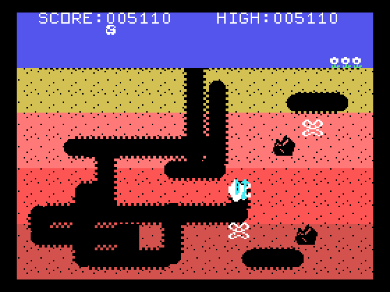 Dig Dug TI-99/4A Screenshot: Only two opponents left...