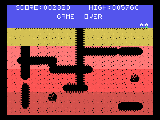 Dig Dug TI-99/4A Screenshot: Game over.