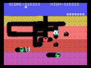 Dig Dug for TI-99/4A - Collect the item in the middle for bonus points.
