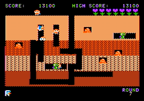 Dig Dug Apple II Screenshot: Run away!