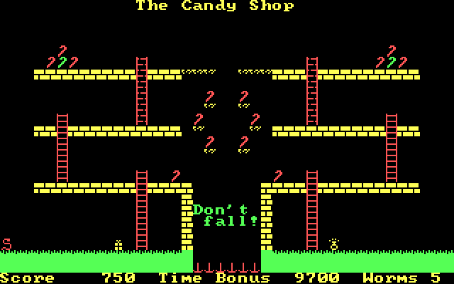 Willy the Worm Part II: The Big Trip Home IBM PC/Compatibles Screenshot: Level 2, The Candy Shop start.