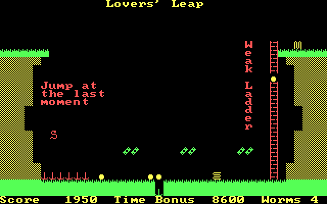 Willy the Worm Part II: The Big Trip Home IBM PC/Compatibles Screenshot: A poorly timed jump will land me on the spikes...