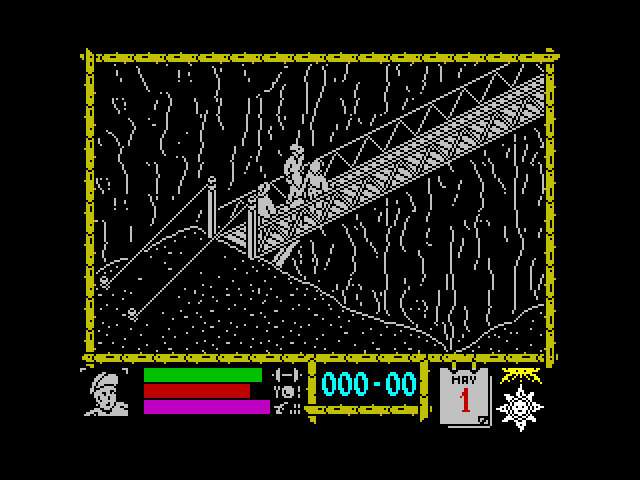 Where Time Stood Still ZX Spectrum Screenshot: Crossing a bridge...