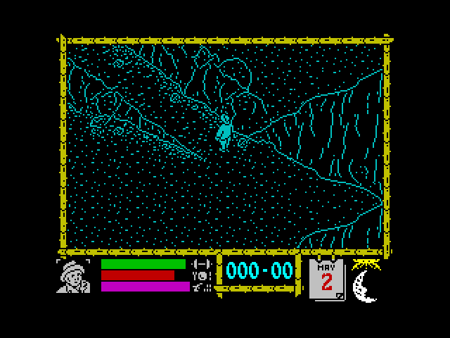 Where Time Stood Still ZX Spectrum Screenshot: Another one of my characters wanders at night...