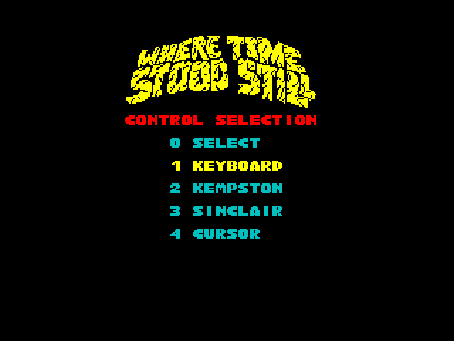 Where Time Stood Still ZX Spectrum Screenshot: Main menu.