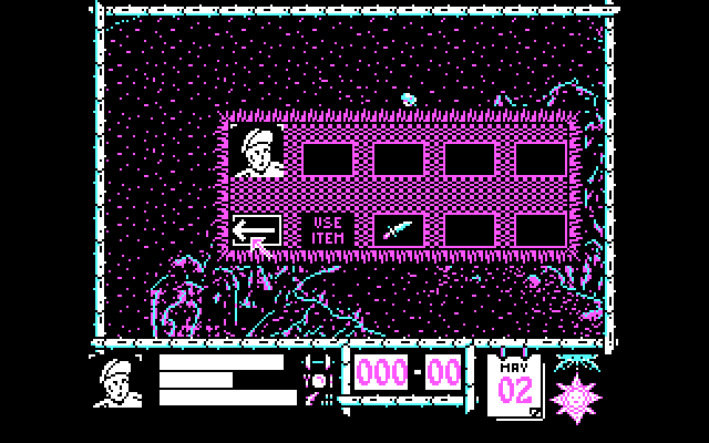 Where Time Stood Still IBM PC/Compatibles Screenshot: In-game menu; choose an item to use.