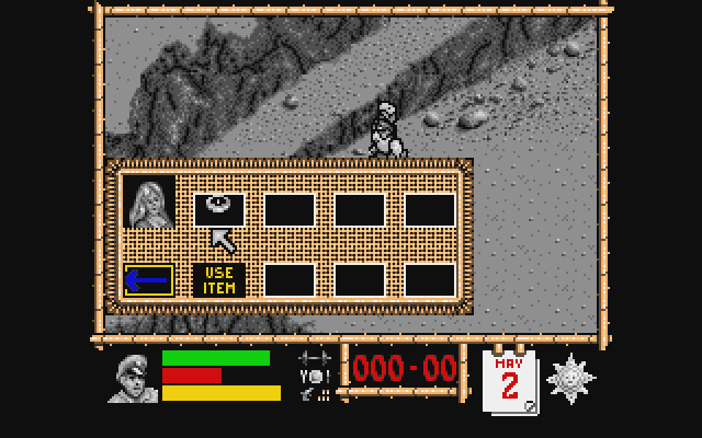 Where Time Stood Still Atari ST Screenshot: In-game menu; choose an item to use...