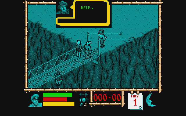 Where Time Stood Still Atari ST Screenshot: One of my team is in trouble as night falls...