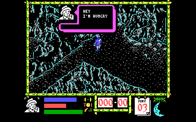 Where Time Stood Still IBM PC/Compatibles Screenshot: Getting hungry, we'll need to find some food...