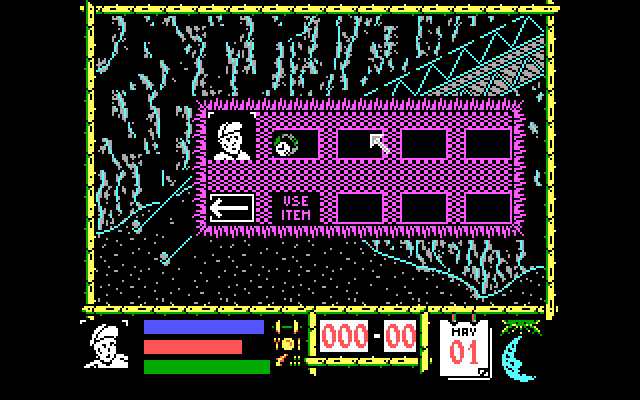 Where Time Stood Still IBM PC/Compatibles Screenshot: In-game menu; choose an item to use.