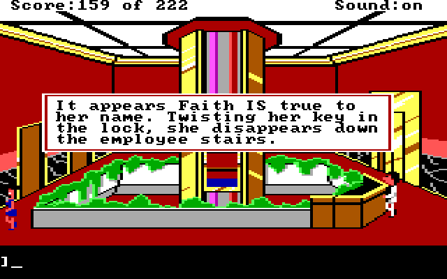 Leisure Suit Larry in the Land of the Lounge Lizards IBM PC/Compatibles Screenshot: Faith is true to her name...
