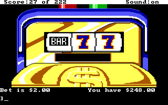 Leisure Suit Larry in the Land of the Lounge Lizards IBM PC/Compatibles Screenshot: You can also play the slot machine to earn money.