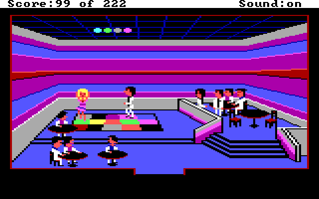 Leisure Suit Larry in the Land of the Lounge Lizards IBM PC/Compatibles Screenshot: Larry shows off his dancing skills...