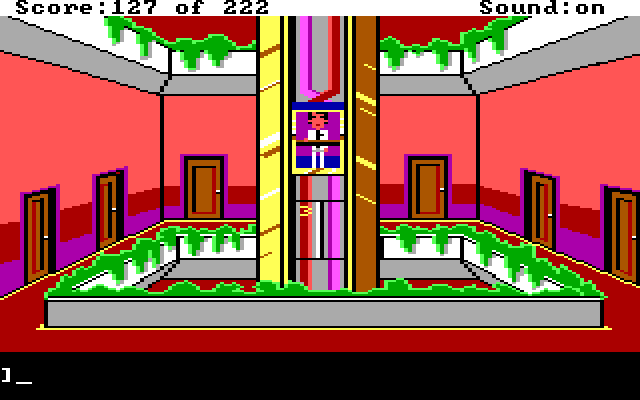 Leisure Suit Larry in the Land of the Lounge Lizards IBM PC/Compatibles Screenshot: Taking the elevator up to the wedding suite...