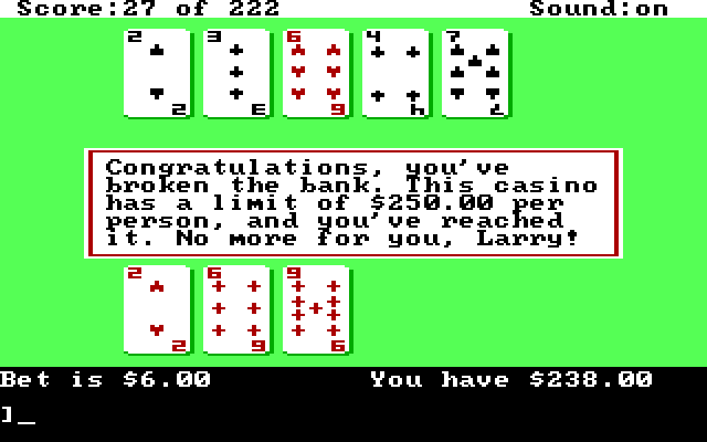 Leisure Suit Larry in the Land of the Lounge Lizards IBM PC/Compatibles Screenshot: I broke the bank!