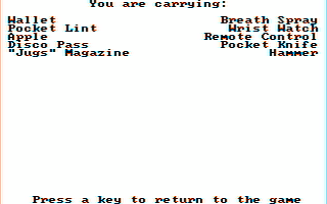 Leisure Suit Larry in the Land of the Lounge Lizards IBM PC/Compatibles Screenshot: No wine in my inventory...