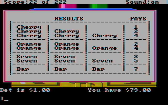 Leisure Suit Larry in the Land of the Lounge Lizards IBM PC/Compatibles Screenshot: Slot machine rules...