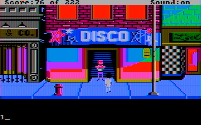 Leisure Suit Larry in the Land of the Lounge Lizards IBM PC/Compatibles Screenshot: Trying to get into the disco...