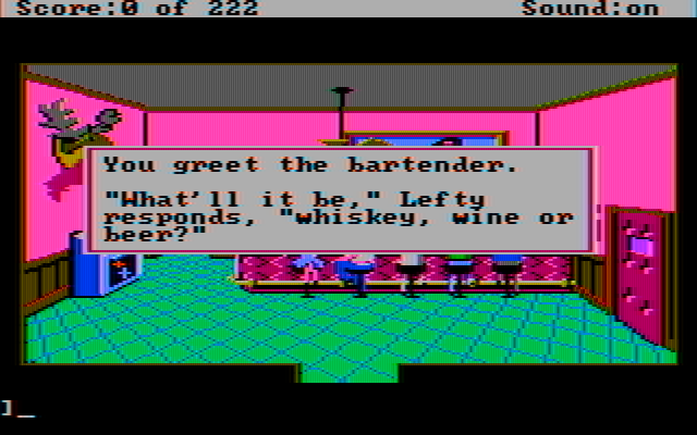Leisure Suit Larry in the Land of the Lounge Lizards IBM PC/Compatibles Screenshot: What would you like to order?