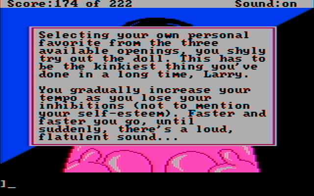 Leisure Suit Larry in the Land of the Lounge Lizards IBM PC/Compatibles Screenshot: Here's one action you can take...