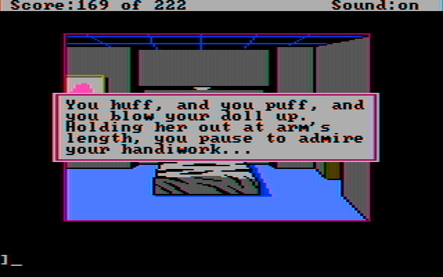 Leisure Suit Larry in the Land of the Lounge Lizards IBM PC/Compatibles Screenshot: Larry finds a doll in the closet...