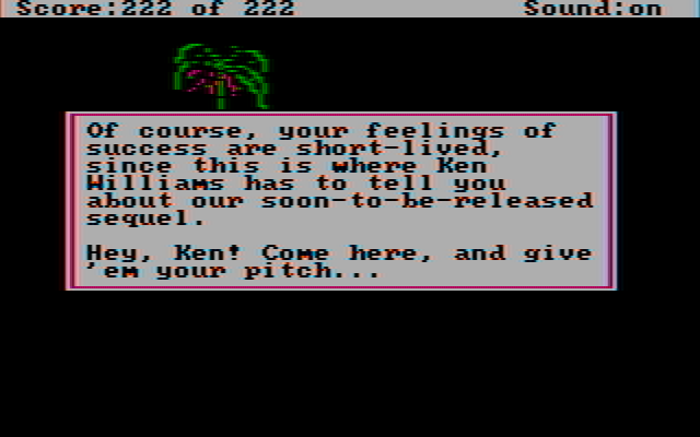 Leisure Suit Larry in the Land of the Lounge Lizards IBM PC/Compatibles Screenshot: Congratulations! Ken Williams now appears for a sales pitch...