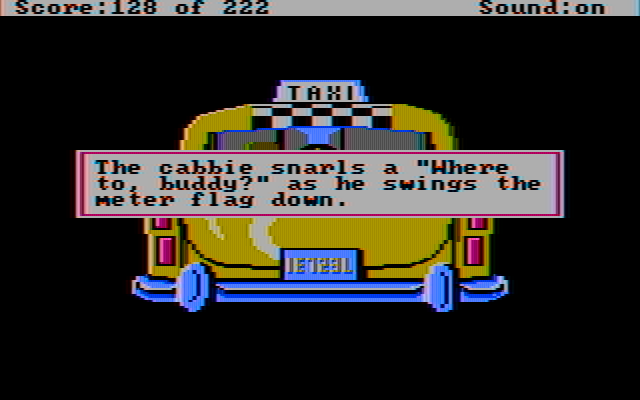 Leisure Suit Larry in the Land of the Lounge Lizards IBM PC/Compatibles Screenshot: Another cab ride...