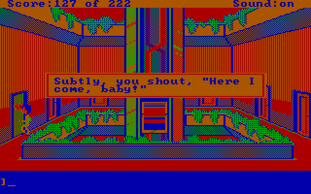 Leisure Suit Larry in the Land of the Lounge Lizards IBM PC/Compatibles Screenshot: Outside the honeymoon suite...