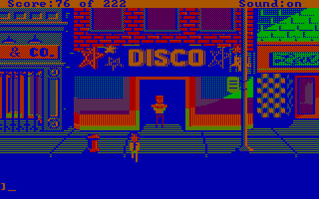 Leisure Suit Larry in the Land of the Lounge Lizards IBM PC/Compatibles Screenshot: Outside the disco...