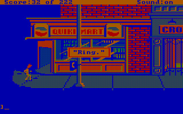Leisure Suit Larry in the Land of the Lounge Lizards IBM PC/Compatibles Screenshot: Outside the Quiki-Mart.