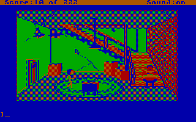 Leisure Suit Larry in the Land of the Lounge Lizards IBM PC/Compatibles Screenshot: How can I get past this guy blocking the stairs?