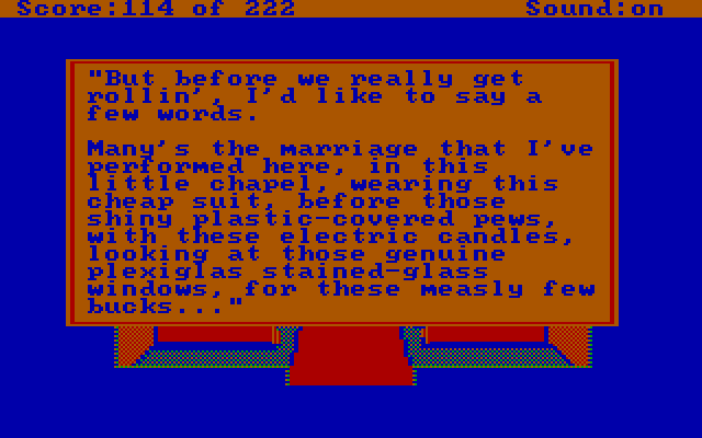 Leisure Suit Larry in the Land of the Lounge Lizards IBM PC/Compatibles Screenshot: Not the best ceremony...